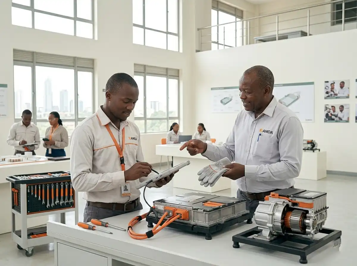 Learner advancing automotive and EV skills on Electude's interactive platform